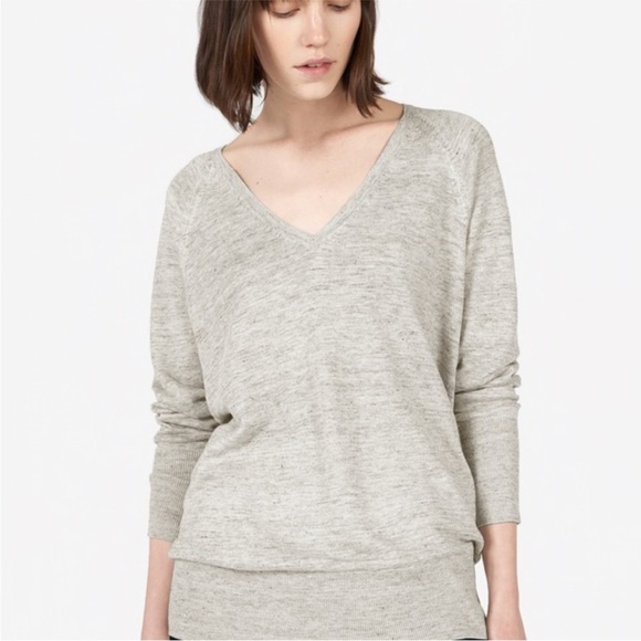 EVERLANE The Deep Vneck 100% Linen Lagenlook Summer Beachy Lightweight Sweater - Picture 1 of 10
